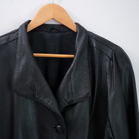 80s y2k Vintage Sheepskin winter black leather jacket coat / size M - Picture 5 of 9